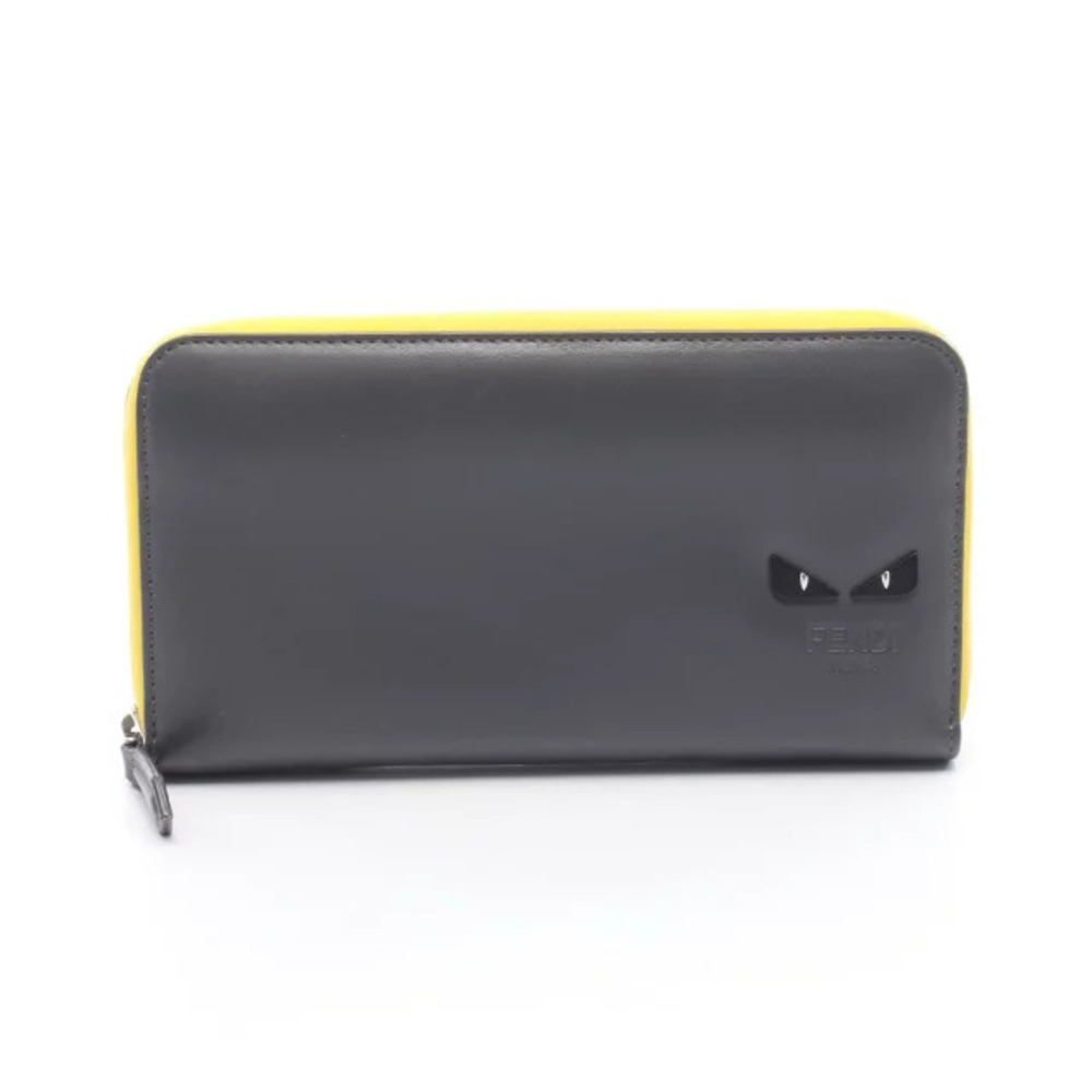 Fendi Monster Bugs Monster Eye Round Long Wallet Leather Gray Yellow